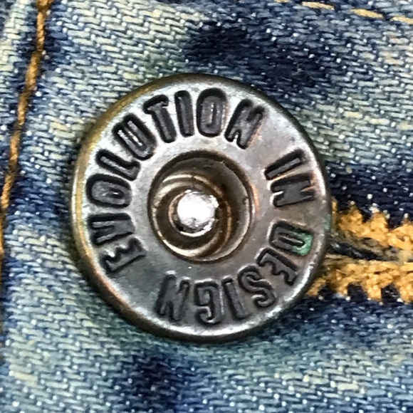 Evolution In Design Men’s Blue Stone Wash Tiger Stripes Long Denim Shorts Sz 40 - Picture 2 of 8